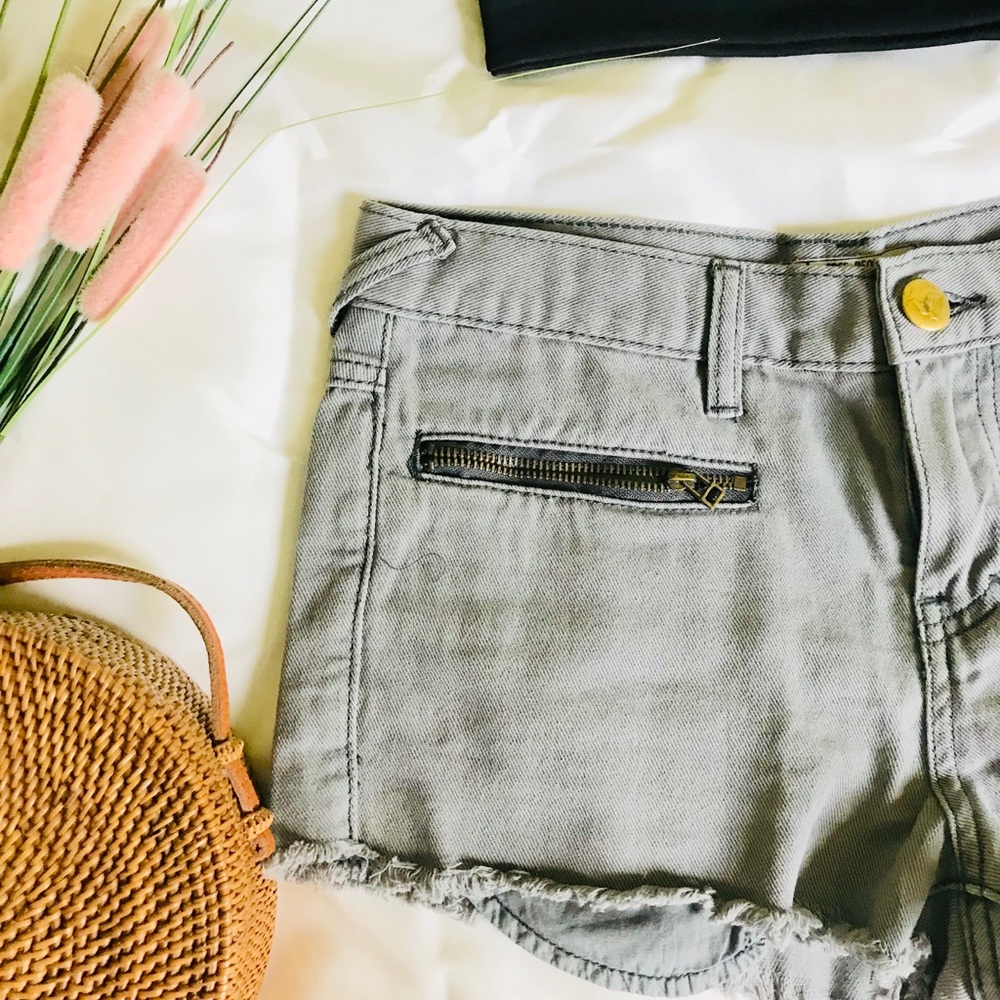 Free People Grey Low Rise Jean Zippered Shorts